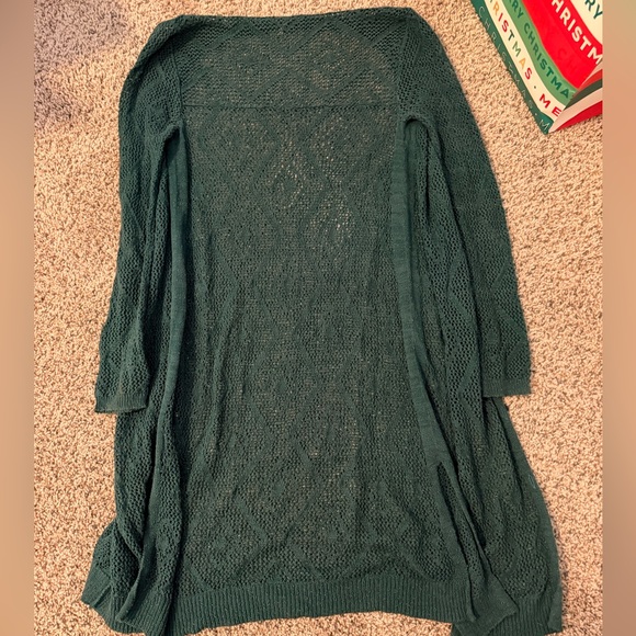 Vintage Free People Dark Green Openwork Long Cardigan - Picture 4 of 5